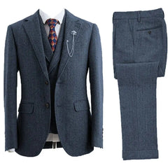 Threebooy  Elegan 3 Pieces Men's Tweed Suit Peak Lapel Single Breasted Tuxedo Suits For Men Set Wedding Dresses