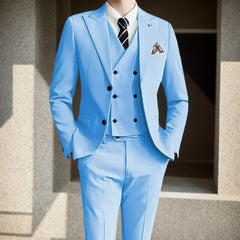 Threebooy  Solid Color Formal Business Suits High-quality Wedding Art 3 Pieces Blazer Vest and Pants Set for  Wedding Dresses Banquet
