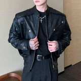 Threebooy Mens Autumn Winter Short Biker Leather Jacket Gender-Free Necessities Fashion Trend Loose Casual Solid Color Jacket Unisex