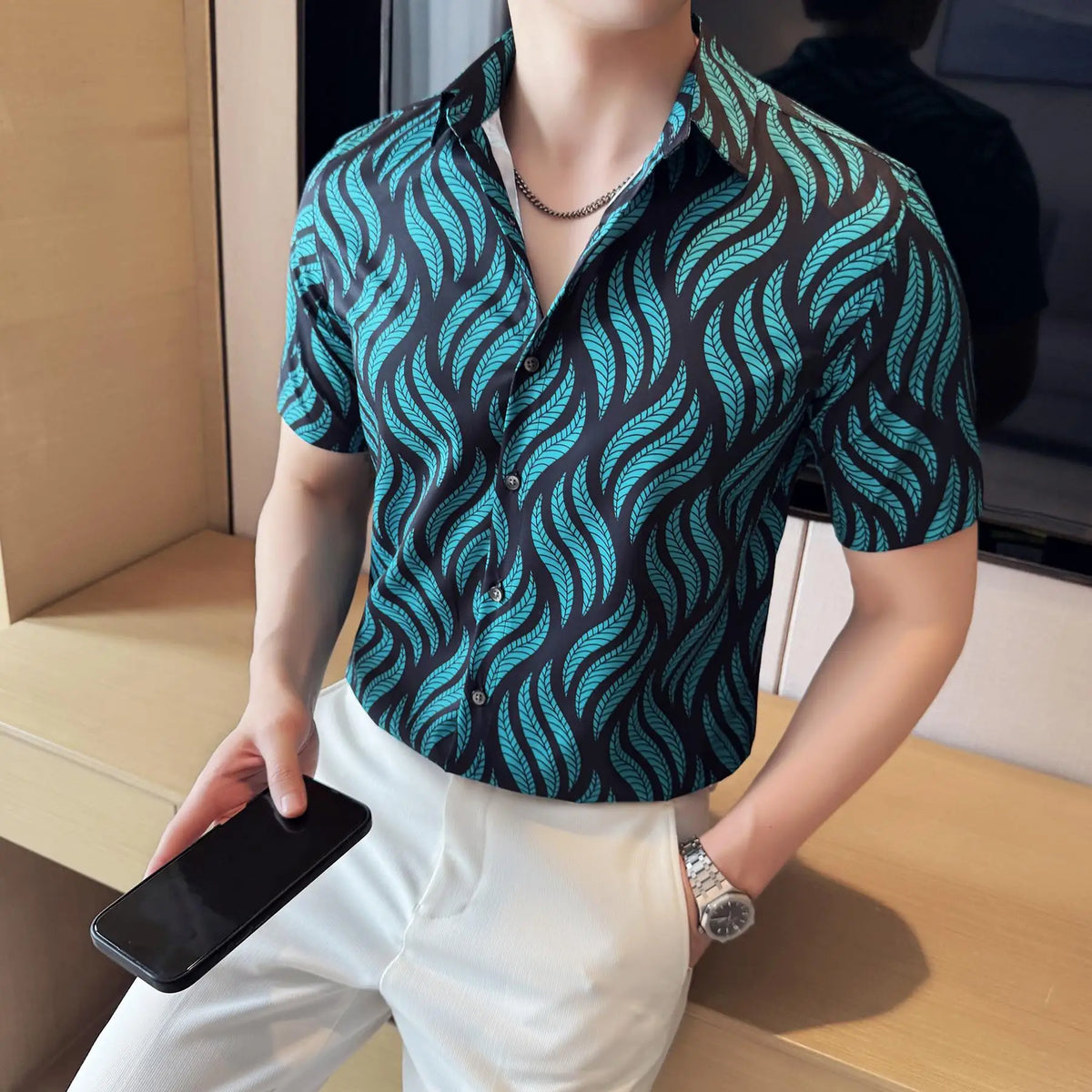 Threebooy  Summer Printed Short Sleeved Shirt for Men Fashion Ice Silk Breathable Casual Non Ironing Shirt Business Social Top Men Clothing