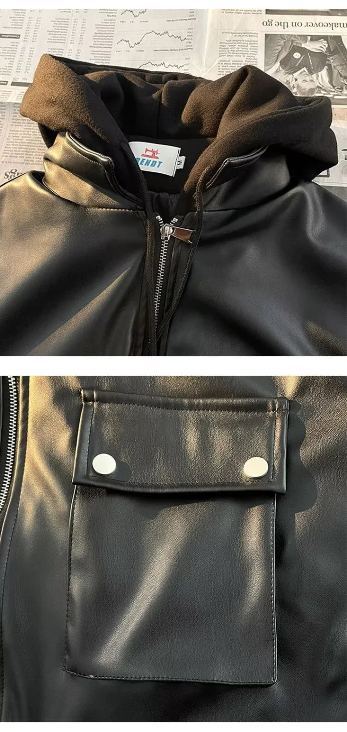 Threebooy Autumn and winter street style American men and women trendy personalized fake couple loose PU leather jacket casual top y2k