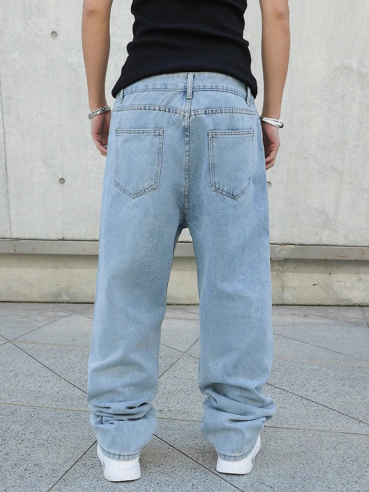 Threebooy  Spring Autumn Men Baggy Jeans Oversize Straight Loose Casual Denim Trousers Solid Color Streetwear Fashion Y2k Wide Leg Pants