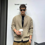 Threebooy Knitted Sweaters for Men Cardigan Motorcycle Man Clothes Coat Zipper Jacket Zip-up Korean Fashion 90s Vintage Style S