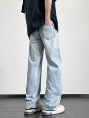 Threebooy Summer Men's Jeans Korean Fashion Lightweight Lyocell Cotton Straight Denim Pants Loose Fit Wide Leg Jeans Trousers