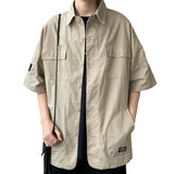 Threebooy Mens Cotton Military Cargo Shirts Casual Dress Short Sleeve Work Streetwear Blouses