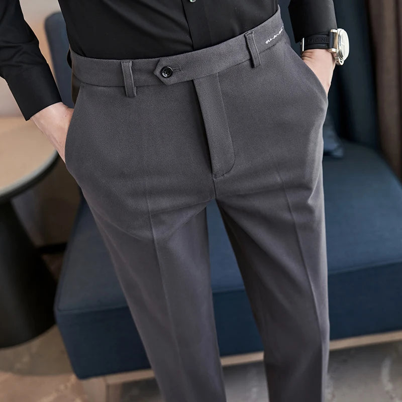 Threebooy Men's Casual Pants Soft Tight Stretch Trousers For Business Social Office Workers Interview Party Wedding Men's Suit Pants S-3XL