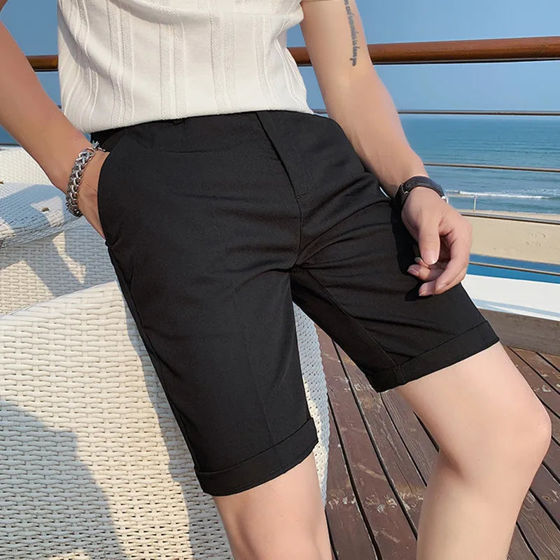 Threebooy Men Summer Shorts Fashion Business Shorts Casual Chino Shorts Office Trousers Cool Breathable Summer Clothing Solid Color