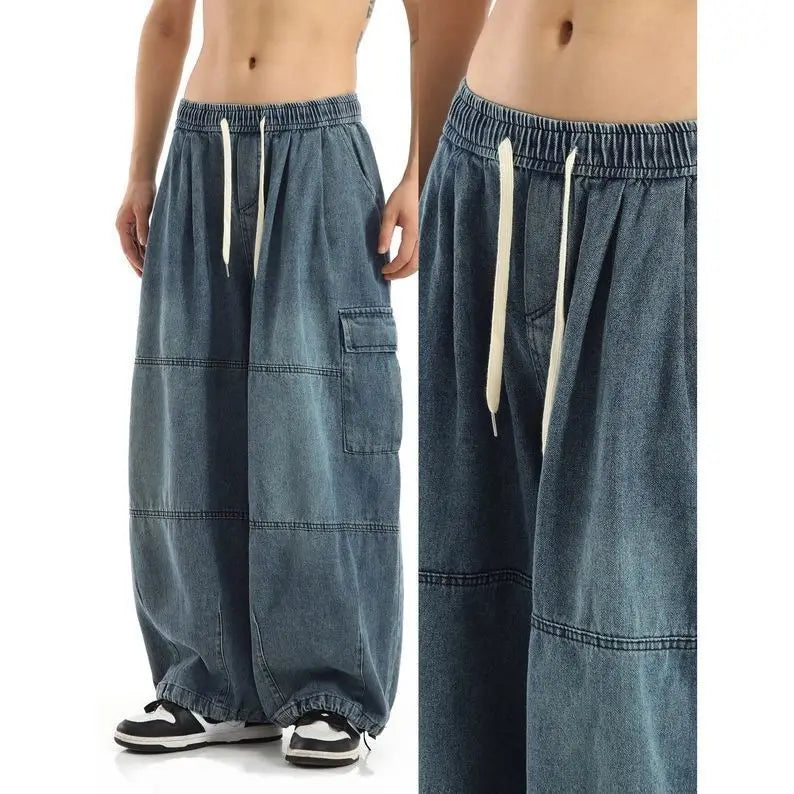 Threebooy Y2k Black Baggy Cargo Jeans Trousers Men Streetwear Casual Hippie Jogging Wide leg Oversize Old Money Vintage Denim Pants