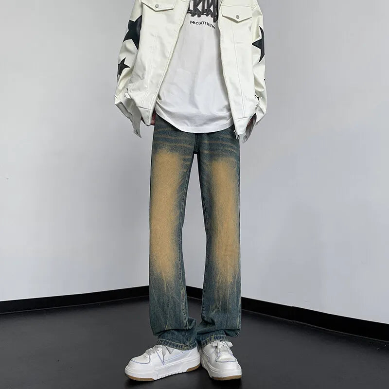 Threebooy Wide leg jeans Men 2025 Autumn trend Casual Pantsbell-bottoms unisex washed Jeans Skinny Work Trousers Male Jeans Men Clothing