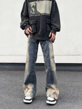 Threebooy Jeans High Street American Vintage Wash Harajuku Y2K Spliced Jeans Men's Loose Flare Design Feel Pants