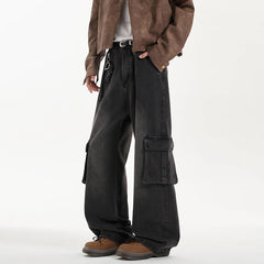 Threebooy Baggy Jeans Men Oversized Retro Pocket Cargo Jeans Men Streetwear Hip-hop Loose Wide Leg Jeans Mens Vintage Denim Trousers