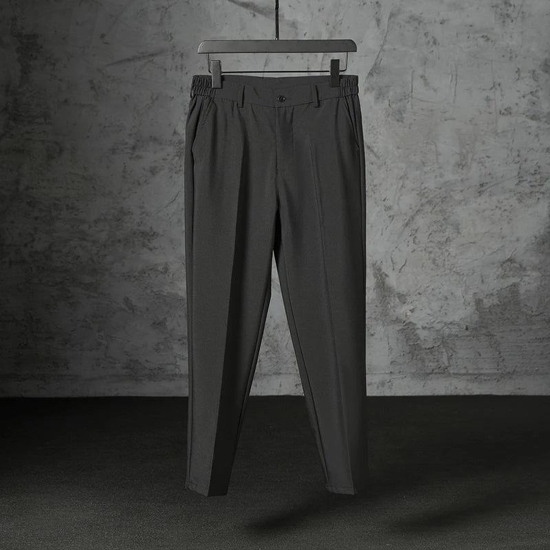 Threebooy  New Fashion Male Suit Pants Light Luxury Draped Cropped Button-down Business Casual Pants Premium Slim-fit Elegant Dress Trouser