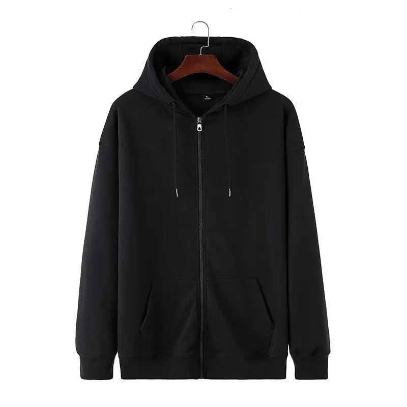 Threebooy Trendy Brand Burgundy Hooded Sweatshirt Spring and Autumn 2025 Men and Women Solid Color Zipper Cardigan Retro Top Men Ins Trend