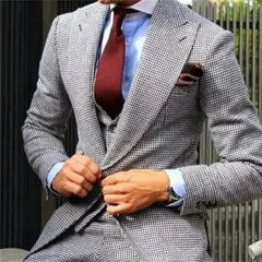 Threebooy  Men Suits 2 Pieces suit High Quality Slim Fit Business Groom Houndstooth Wool Tuxedos For Formal Wedding Party