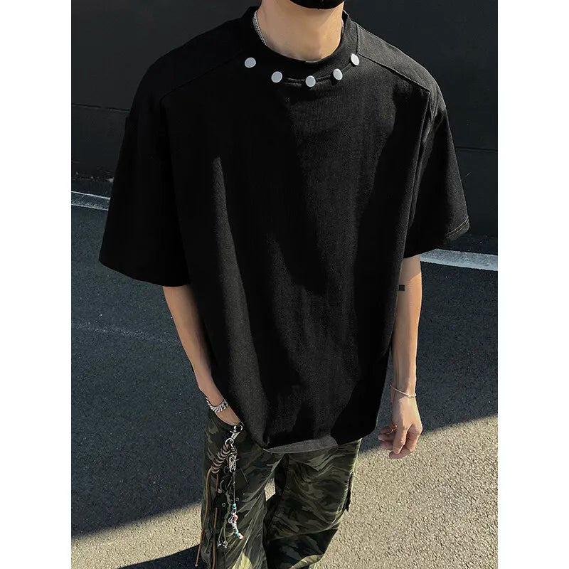 Threebooy  Tshirt Men Slim Fit Solid Color Round Neck t Shirt Button trim Summer Casual Tee Shirt Lightweight Breathable Cotton Fashion Top