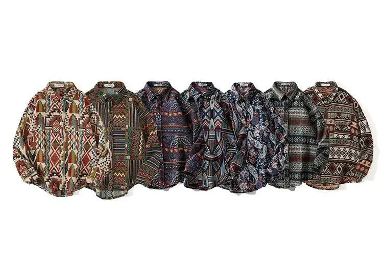 Threebooy Colored Numb Ethnic Style Shirt Men Weaving and Embroidered Spring and Autumn Retro Hong Kong Style Shirt Jacket