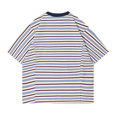 Threebooy  Loose Fit Striped Milk Silk T-Shirt Short Sleeve 300g Thickened Heavyweight Rh5085 Trendy Brand Women's Summer Top