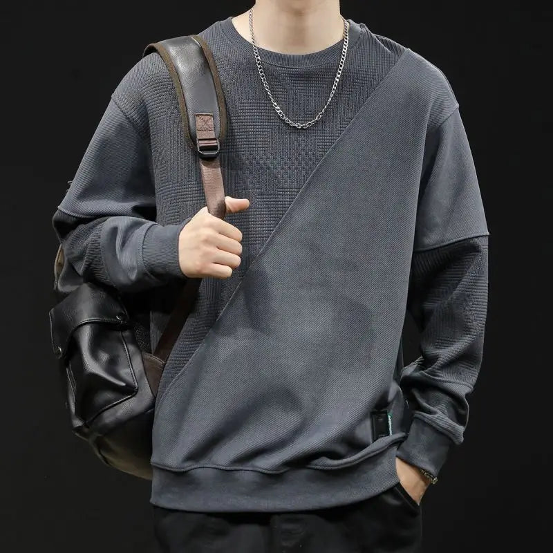 Threebooy Men New Spliced pullover Original Fashionable Solid Color Versatile Casual Long-sleeved Sweatshirts