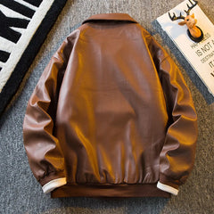 Threebooy Men's American Retro Cleanfit Brown Leather Jacket Men's Korean Style High-end Men's Trendy Pu Leather Jacket Aesthetic Chic