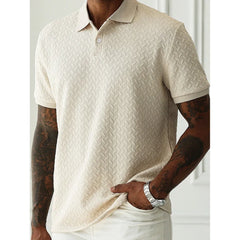 Threebooy  Men's Heavyweight Polo Shirt Spring Summer Short-sleeved Jacquard T-shirt Turn-down Collar Casual Fashion Button Male Clothing