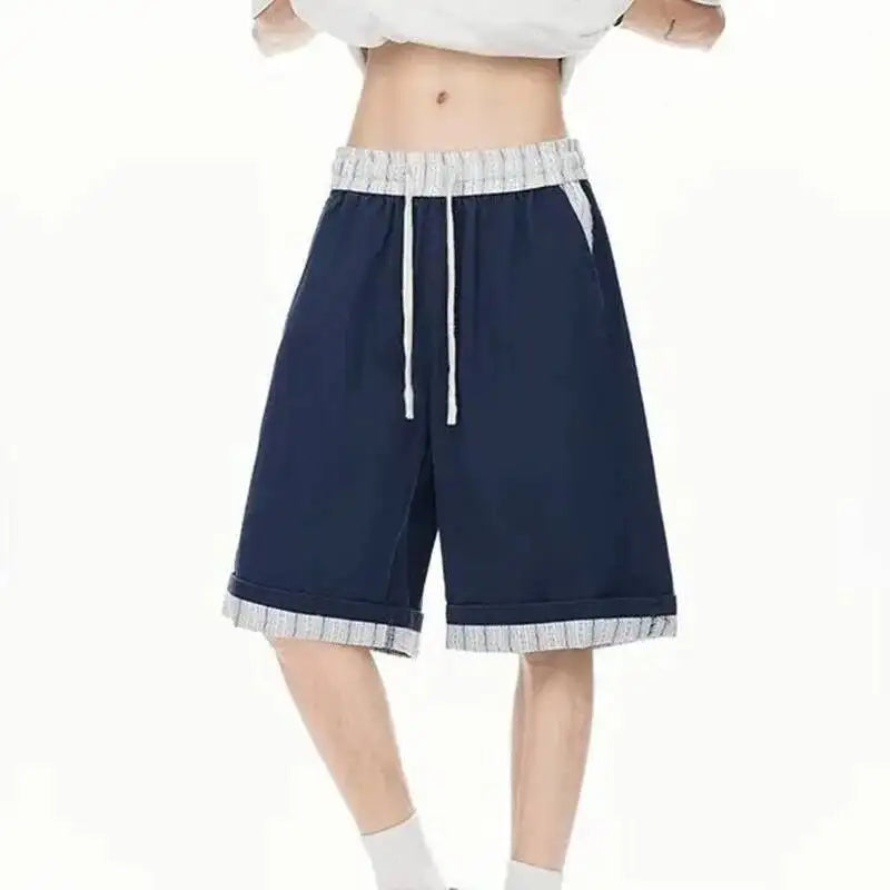 Threebooy  Men's Casual Shorts Loose Versatile Straight-leg Sports Elastic Waist Drawstring Male Pants Summer New Tide