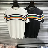 Threebooy  Clothing Men's Summer Knitted T-shirts/Male Slim Fit Stripe Fashion Business T-shirt O-Neck Casual T-Shirt Streetwears