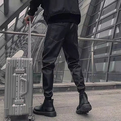 Threebooy New Men's Leather Pants Trend Fashion Thickened Warm Motorcycle Windproof Waterproof PU Black Trousers Harajuku Man Streetwear