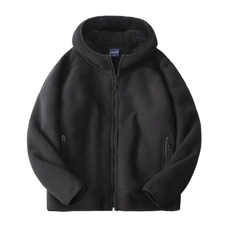 Threebooy  Thickened Fleece Zipper Hooded Sweatshirt For Men Women Autumn And Winter Outdoor Warm Jacket Casual Lambskin Outwear Coats