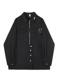Threebooy Techwear Shirts Men Darkwear Hip Hop Blouses Punk Black Long Sleeve Button Up Male Zipper Harajuku Japanese Streetwear