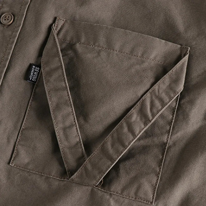 Threebooy  Cargo Men Long Sleeve Shirt Pure Cotton Design Pocket Washable Old Vintage Workwear Tops Male Fashion Casual Thin Shirts Jackets