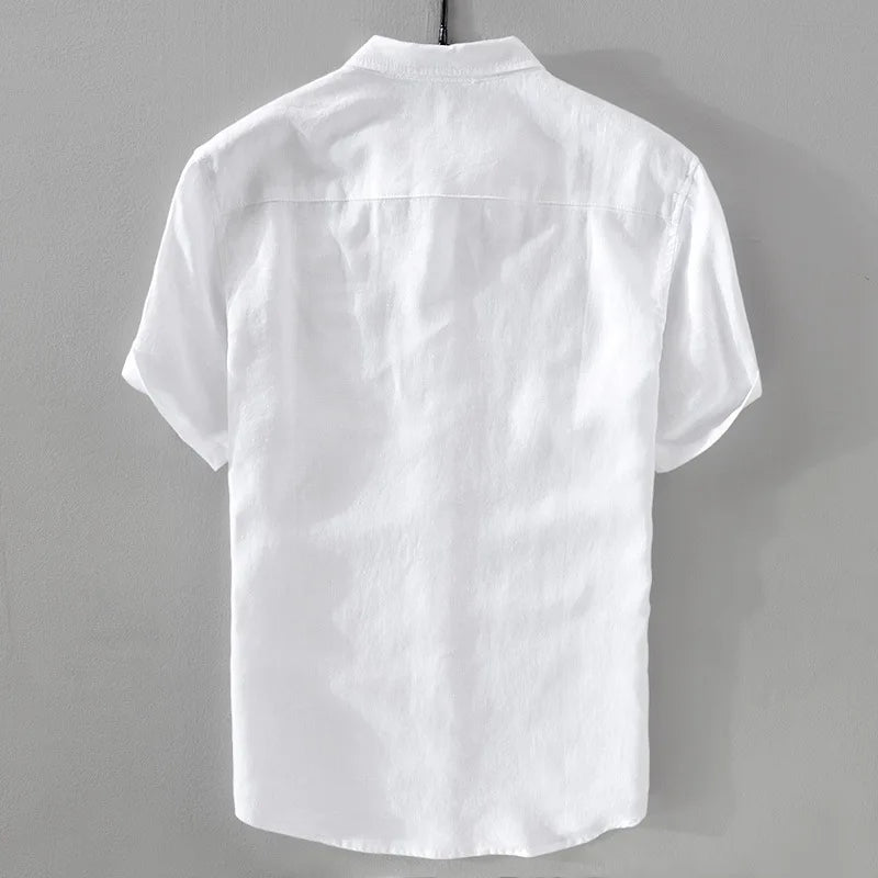 Threebooy Summer Men's Breathable Cotton Linen Shirt Short Sleeve Casual Turn Down Collar Loose Top Male Shirts