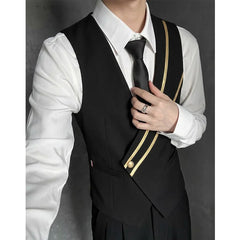 Threebooy  Trendy Leather Splicing Men Suit Vest Prom Party Waiter Nightclub Uniform Waistcoat Couple Casual Social Business Dress Vests
