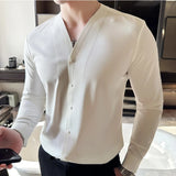 Threebooy Men V-neck Long Sleeve Shirt New British Style Solid Casual Slim Fit Camisas Blusas Formal Dress Shirts Homme Men Clothing