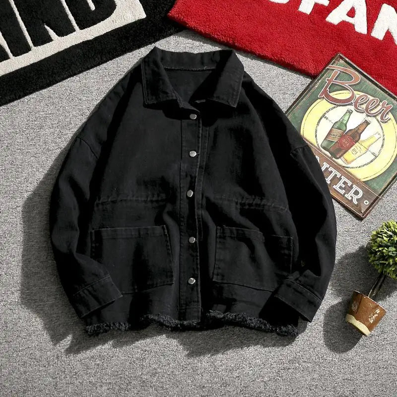 Threebooy Japanese Cargo Retro Jacket Men 2025 Spring Loose Large Size Army Green Denim Jacket Preppy Trendy High-end Simple Jacket Chic