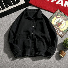 Threebooy Japanese Cargo Retro Jacket Men 2025 Spring Loose Large Size Army Green Denim Jacket Preppy Trendy High-end Simple Jacket Chic