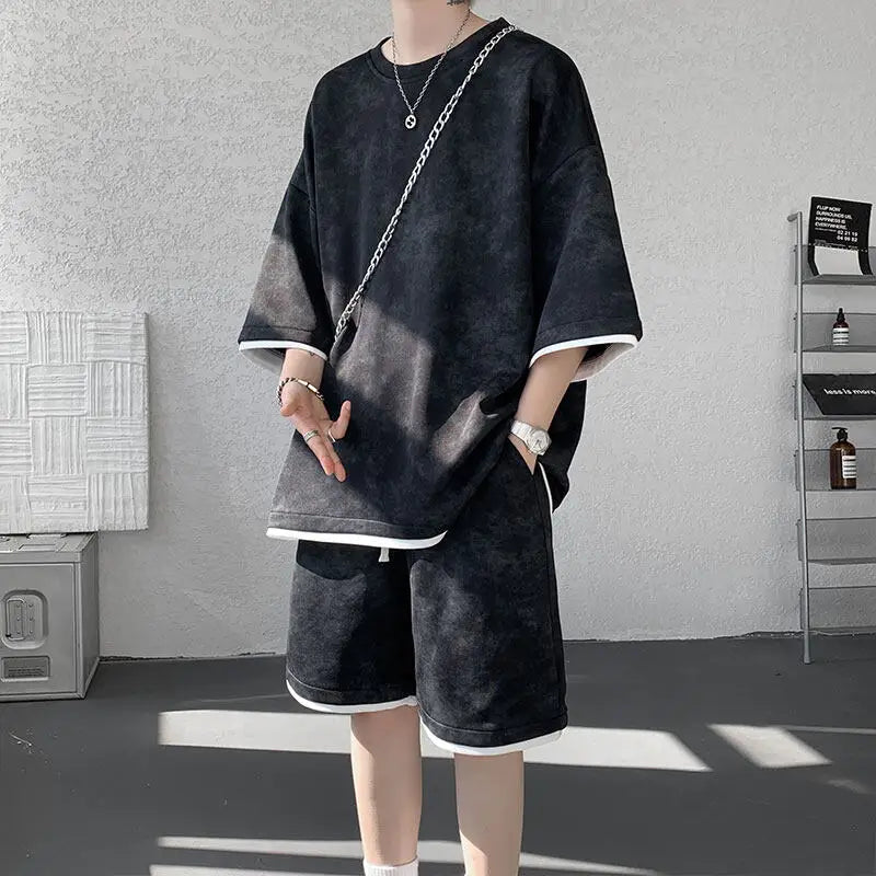 Threebooy  T-shirt set men Men Printed Loose Fit Round Neck T-Shirt Elastic Waist Shorts Set Summer Casual Comfortable Beachwear Streetwear