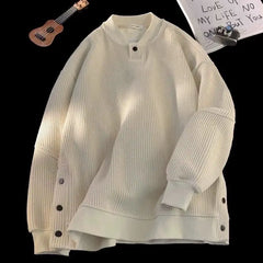 Threebooy  High Street Sweatshirt Casual Loose O-neck Long Sleeve Shirt for Men Spring 2025 New Streetwear Lazy Button Casual Pullover Top