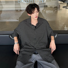 Threebooy Fashion Plaid Batwing Blouse Men 3/4 Sleeves Elegant Shirt Button Decor Women Tops Oversized Casual Streetwear Party Shirts