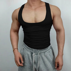 Threebooy  Men's Sporty Low Cut round Neck Sleeveless Vest for Training Running Cycling Summer Trendy Fashion Solid Color Polyester Fiber