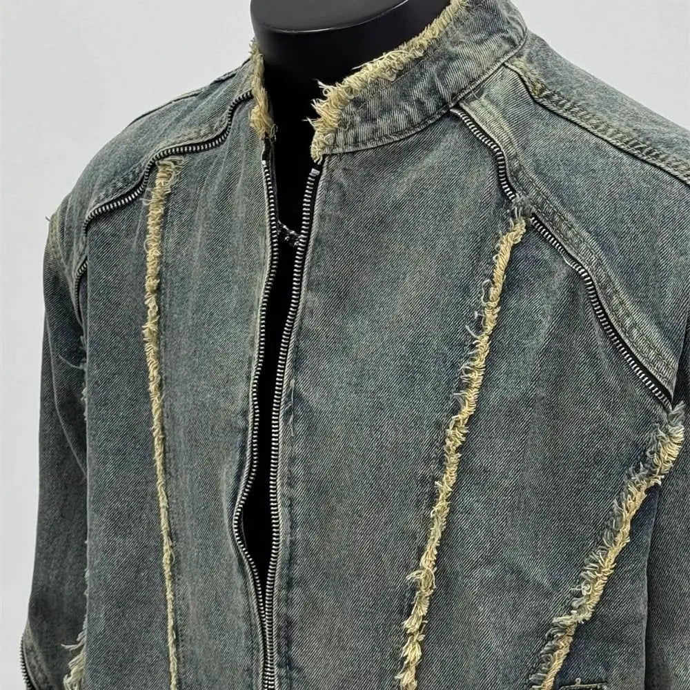 Threebooy  American retro denim jacket deconstructed breasted washing denim jacket men spring autumn old high street handsome couple coat