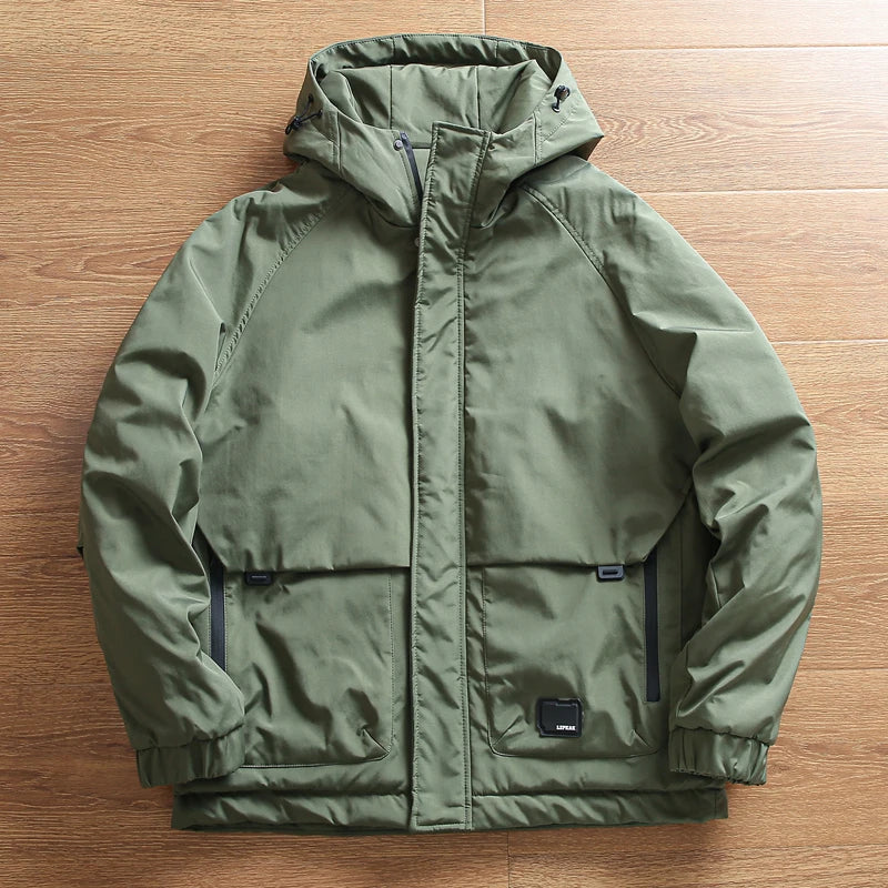 Threebooy Outdoor Windproof  Padded Jacket Plus Thickened Warm Large Pocket Workwear Casual Hooded Parkas Trendy High-end Button Up Coats