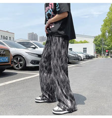 Threebooy  Tie-dye Ice Silk Pants for Men in Summer Thin American Style Loose Straight-tire Brand High-end Casual