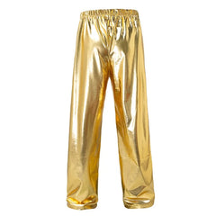 Threebooy  Men's Holographic Shiny Pants Elastic Waist High Waist Straight Loose Trousers Streetwear Party Clubwear