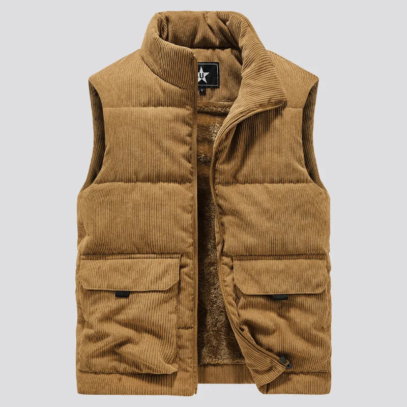 Threebooy Corduroy vest men autumn winter with standing collar large vest warm cotton jacket