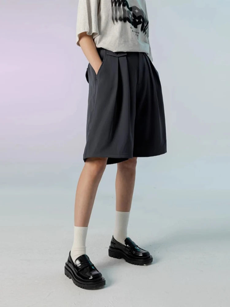 Threebooy  Summer High Street Straight Suit Shorts For Men Drape Casual Baggy Wide Leg Short Pants Korean Fashion Breathable Y2K Bermudas