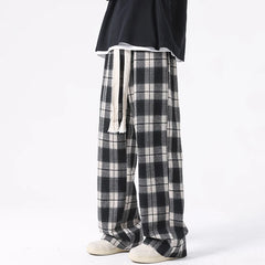 Threebooy Told Tale Plus Size Spring Casual Plaid Pants Men Wide Leg Couple Straight Pantalones Harajuku Mopping Oversize 8XL 7XL
