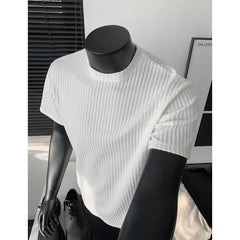 Threebooy  Men Slim Fit Ice Silk Cool Comfort Round Neck Plain Color Summer T Shirt Breathable Lightweight Soft Basic Undershirt Casual Tre