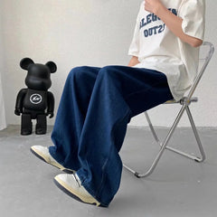 Threebooy Men's Pure Color Cargo Jeans Simple All-match Wide Leg Pants Trousers Men Hip Hop Streetwear Oversized 90s Vintage Fashion Denim