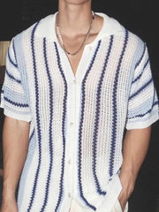 Threebooy  American Style Hard Man Hollow Knitted Vest Muscle Men's Mesh Perspective Loose Sleeveless T-shirt Stripe Mesh Vest Trendy