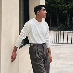 Threebooy  New Korean Trendy Men Henry Sweater Light Luxury Knitted Solid Color Long Sleeve Pullover Premium Quality Skin-friendly Knitwear